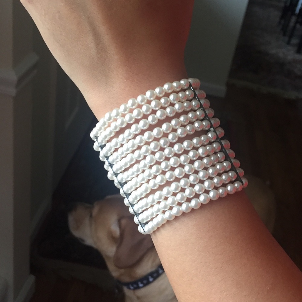 11 rows faux pearls bracelet, 8” around x 2 1/4”